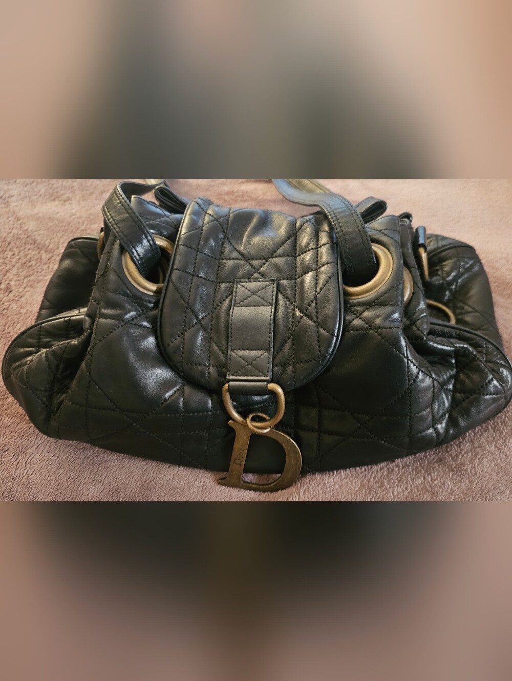 Dior Black Quilted Leather Shoulder Bag with Signature D Charm